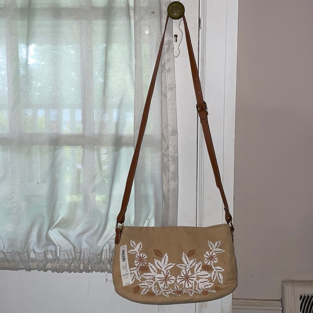 Chico’s Embroidered Floral Cross Body Bag Neutral